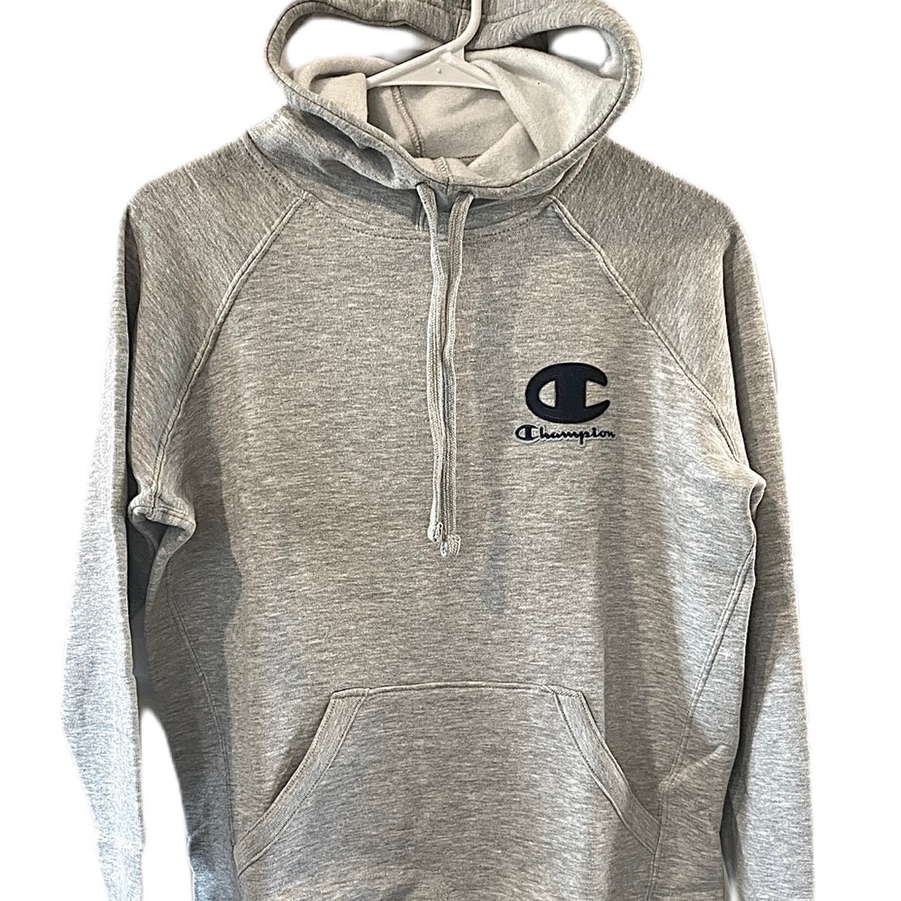 Champion Gray with Blue Logo Powerblend Hoodie - Picture 8 of 9